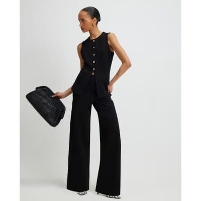 Black Stretch Scallop Waistcoat