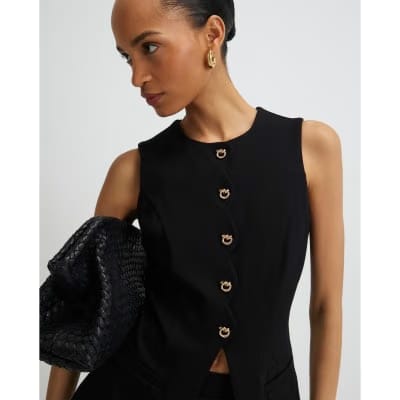 Black Stretch Scallop Waistcoat