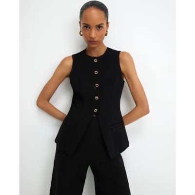 Black Stretch Scallop Waistcoat