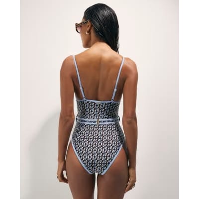 Brown Geometric Print Swimsuit
