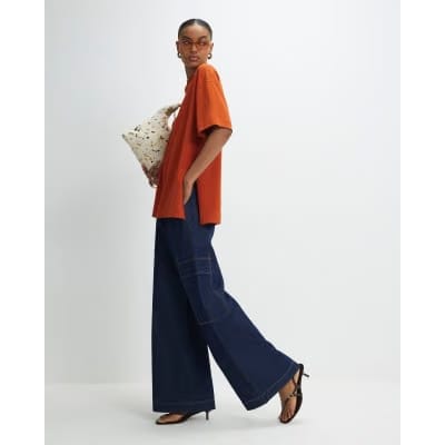 Orange Split Hem Boyfriend Fit T-Shirt