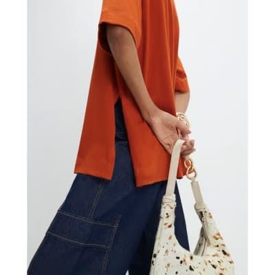 Orange Split Hem Boyfriend Fit T-Shirt