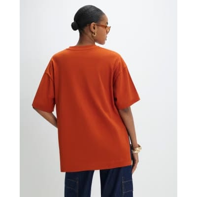 Orange Split Hem Boyfriend Fit T-Shirt
