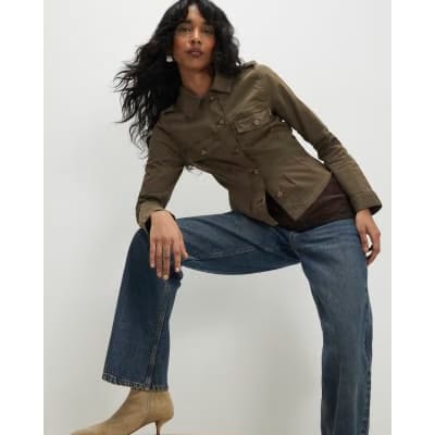 Khaki Long Sleeve Stretch Fitted Jacket