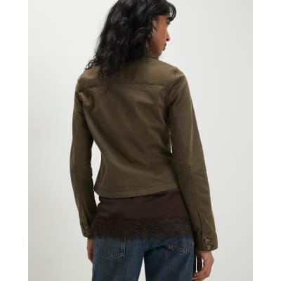 Khaki Long Sleeve Stretch Fitted Jacket