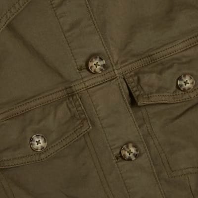 Khaki Long Sleeve Stretch Fitted Jacket