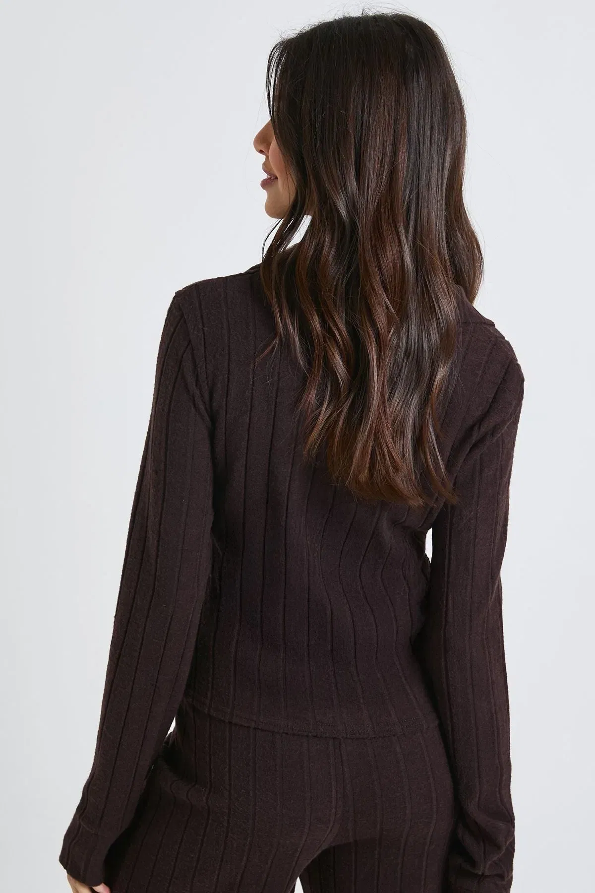 Brushed Rib Button Through Long Sleeve Shirt