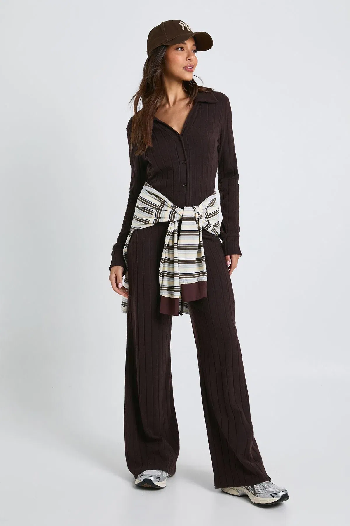 Brushed Rib Button Through Long Sleeve Shirt