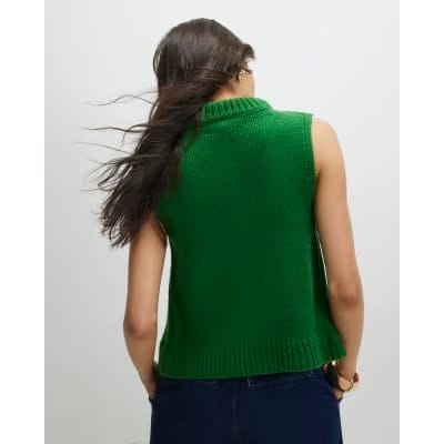 Green Sleeveless Button Cardigan