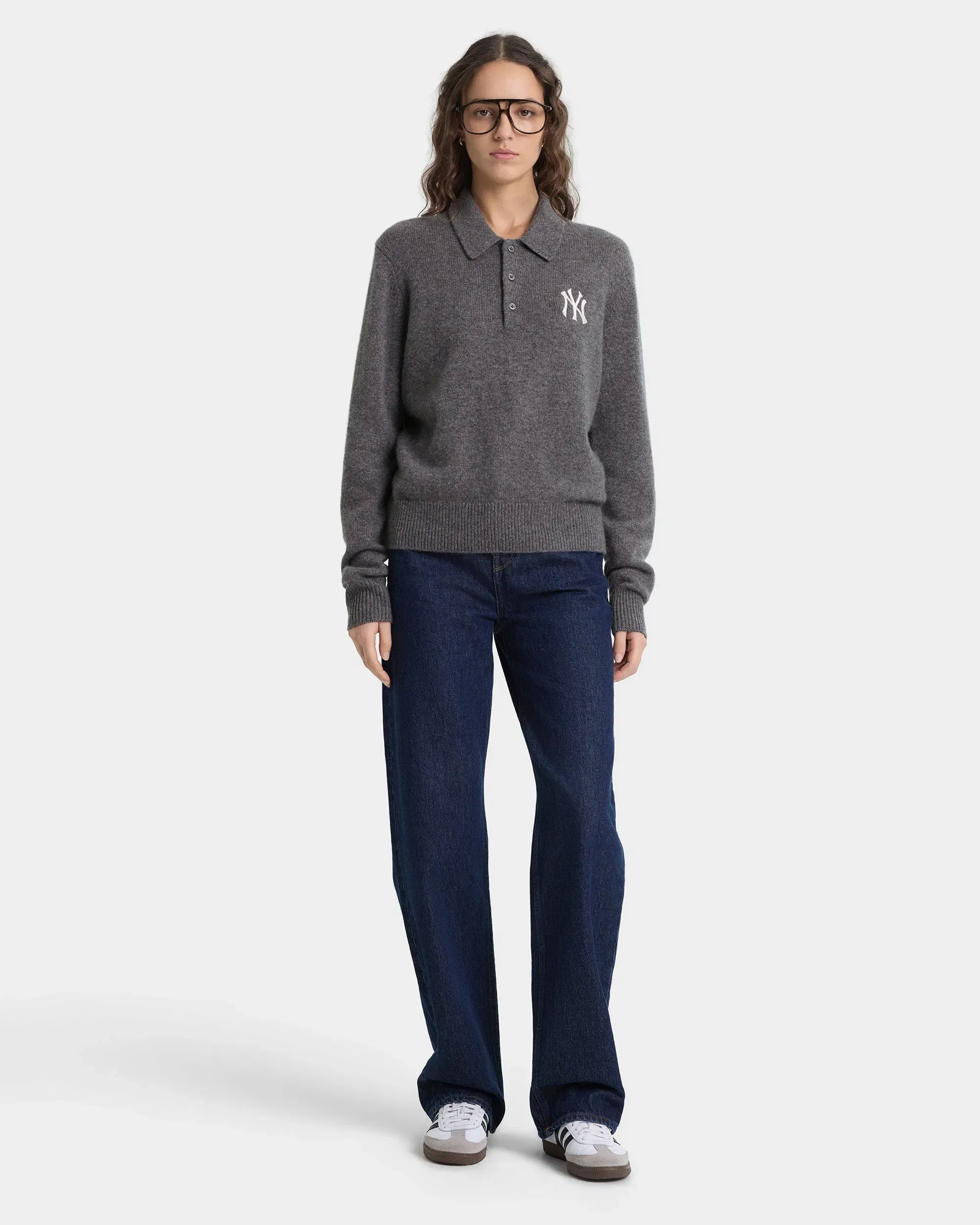 Heritage Yankees Serif Cashmere Polo - Dark Grey/White