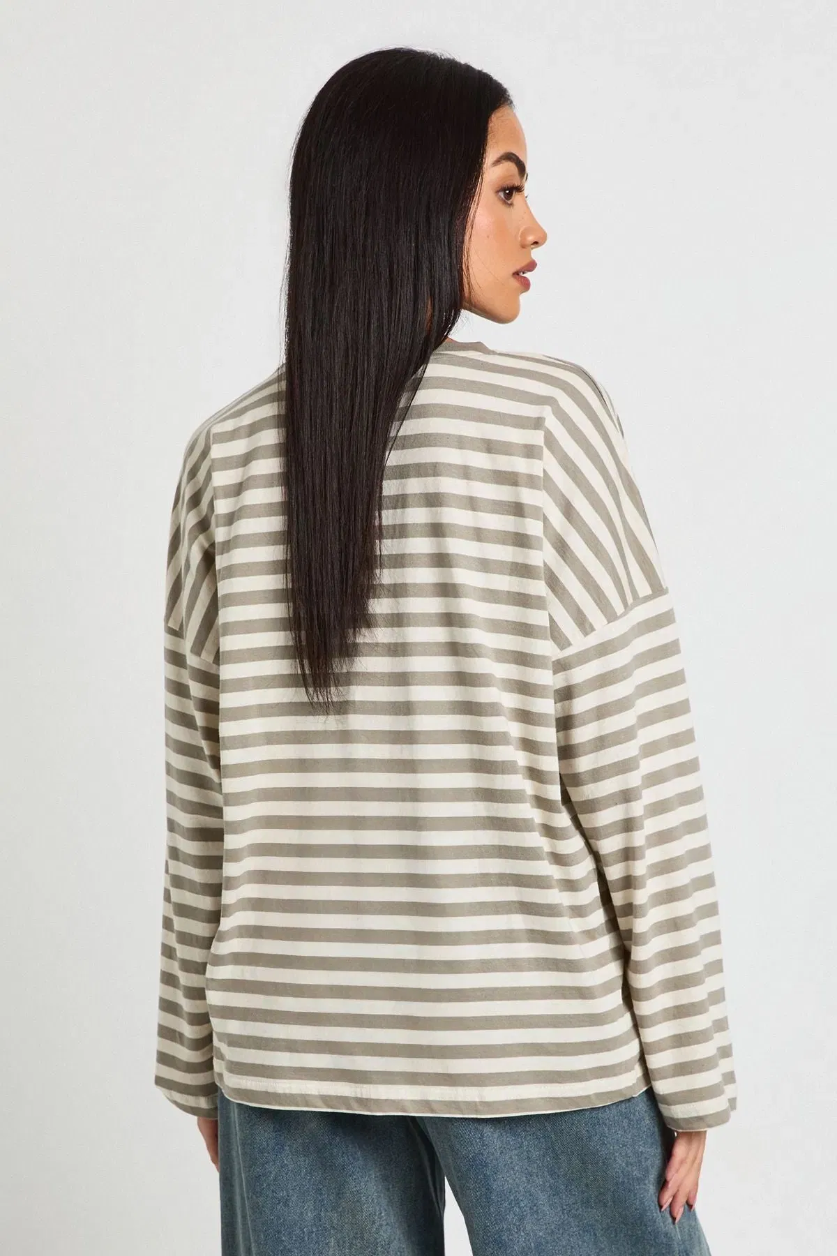 Striped Cotton Pocket Front Long Sleeve Top