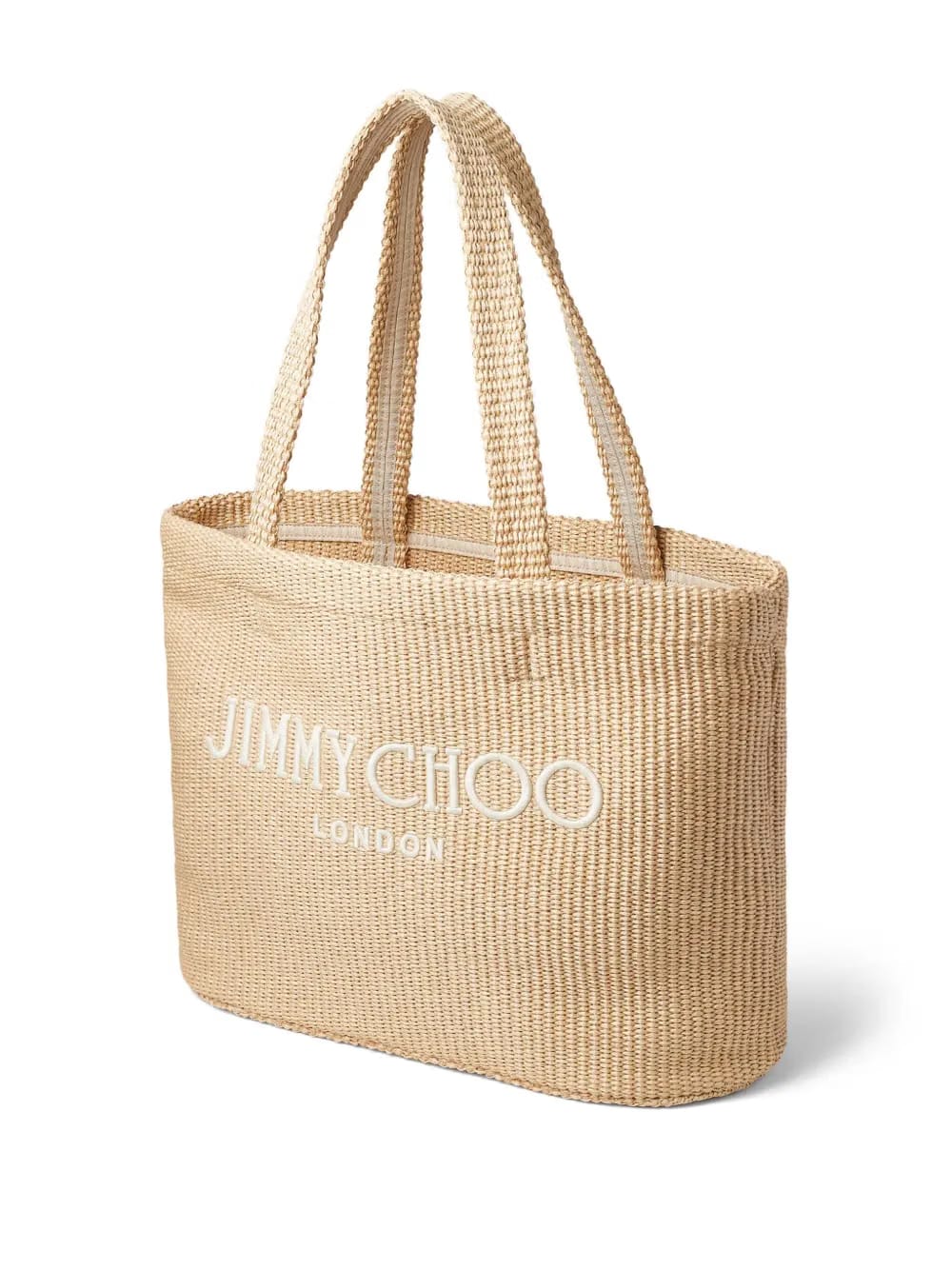 logo-embroidered raffia beach bag