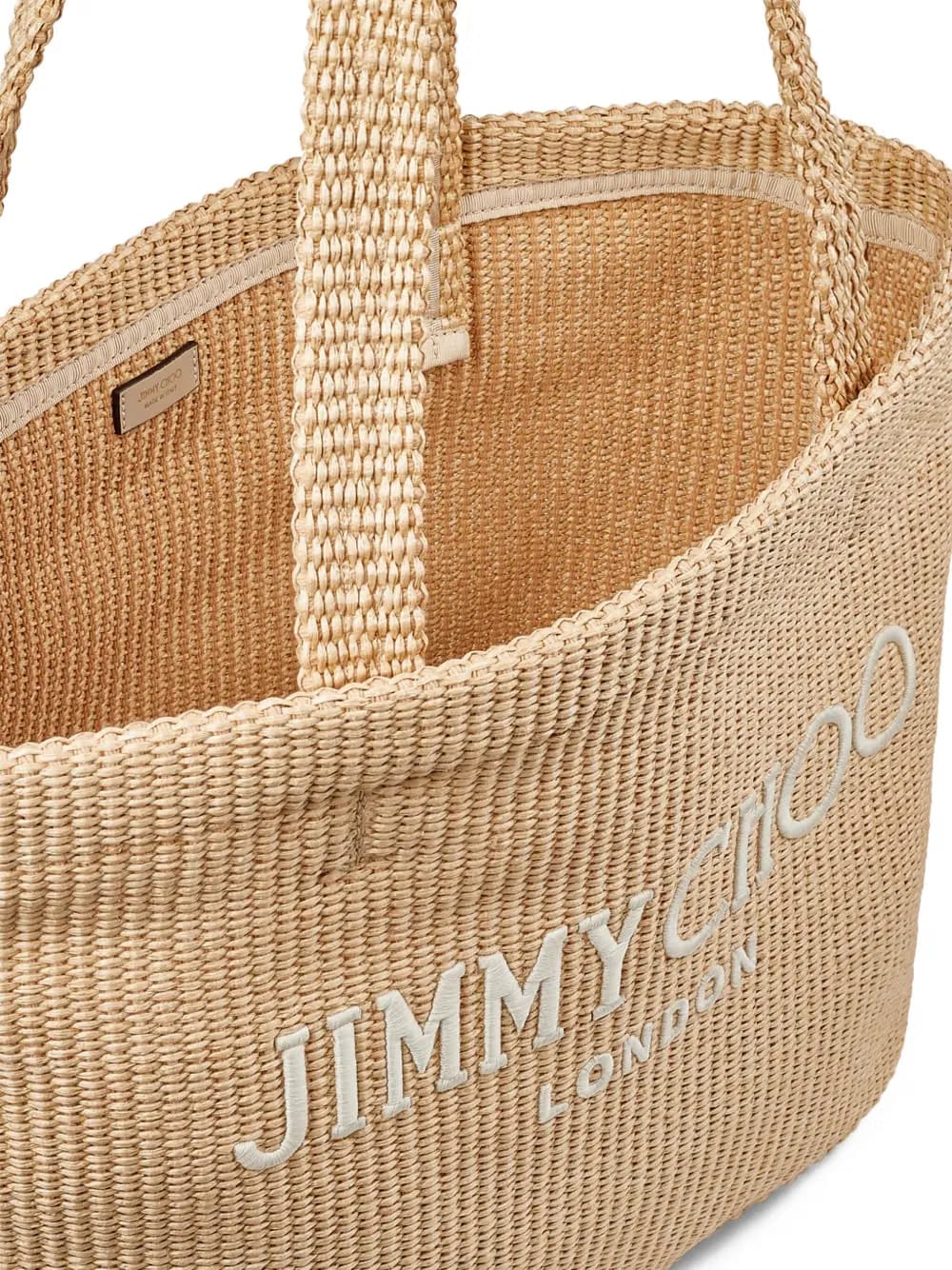 logo-embroidered raffia beach bag