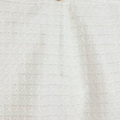 White Fringe Hem Boucle Shorts