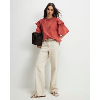 Orange Chevron Ruffle Sleeve T-Shirt
