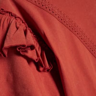 Orange Chevron Ruffle Sleeve T-Shirt