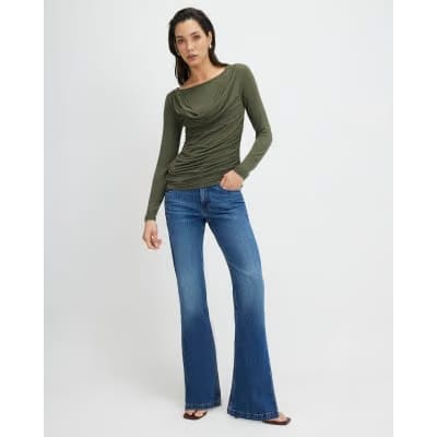 Khaki Long Sleeve Drape Layered Top