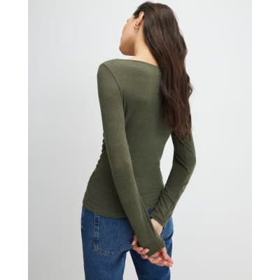 Khaki Long Sleeve Drape Layered Top