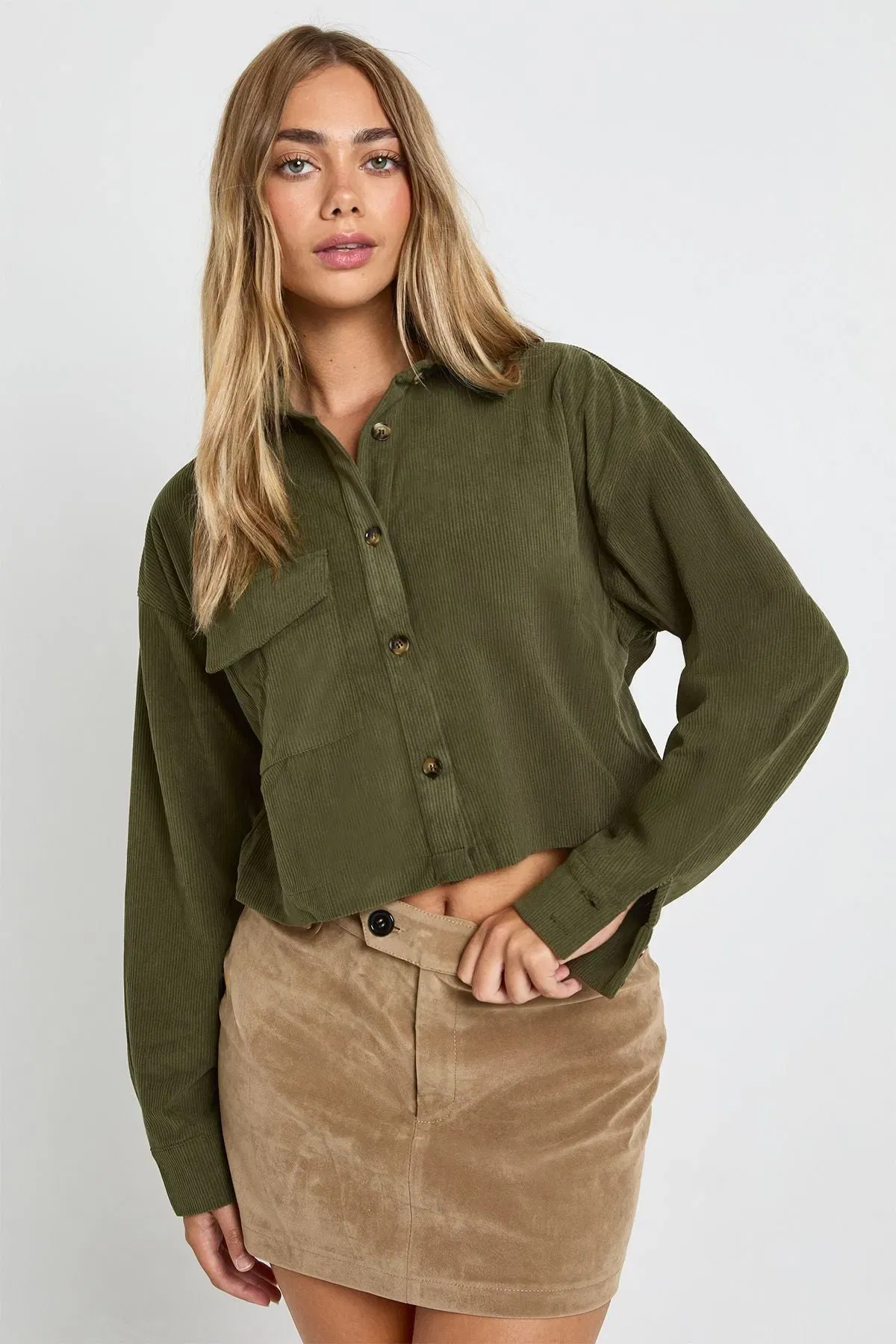 Corduroy Boxy longline Crop Shirt