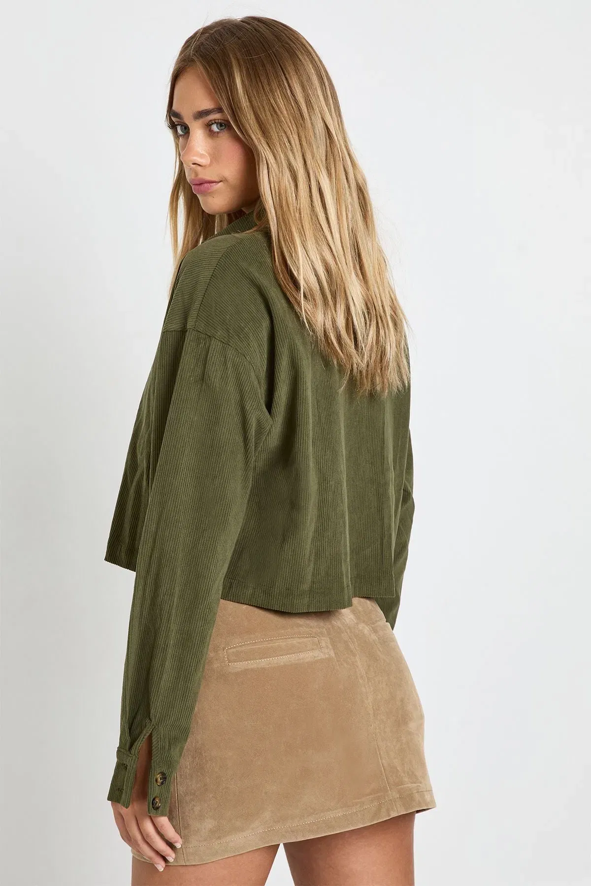 Corduroy Boxy longline Crop Shirt