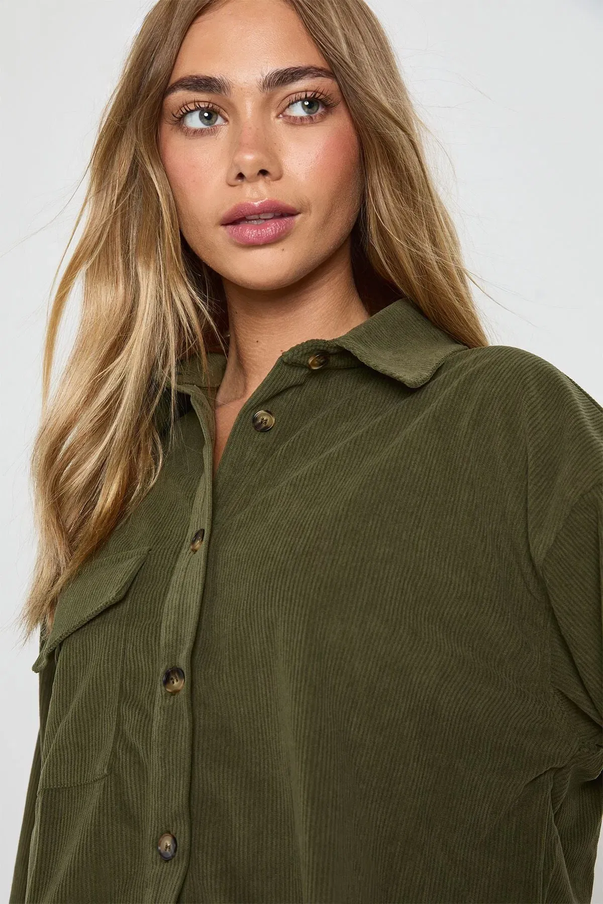 Corduroy Boxy longline Crop Shirt