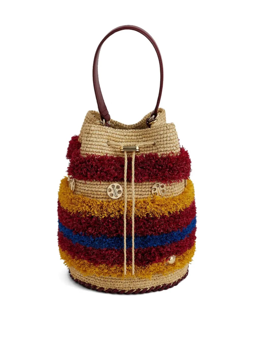 woven striped bucket bag