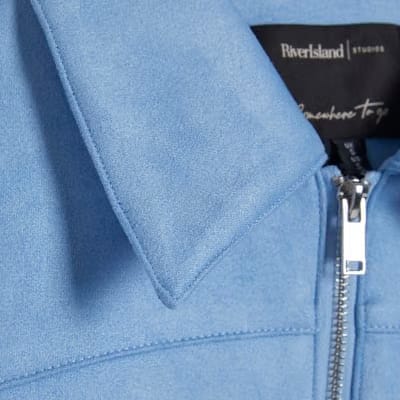 Blue Faux Suede Bomber Jacket
