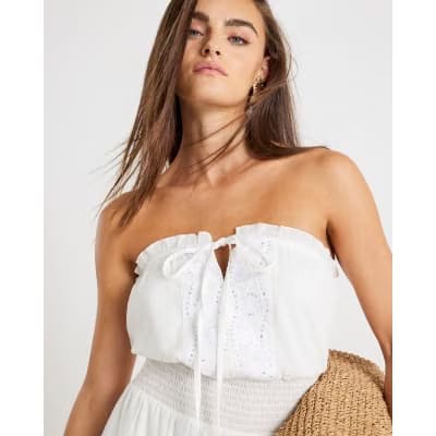 White Embroidered Ruffle Beach Playsuit