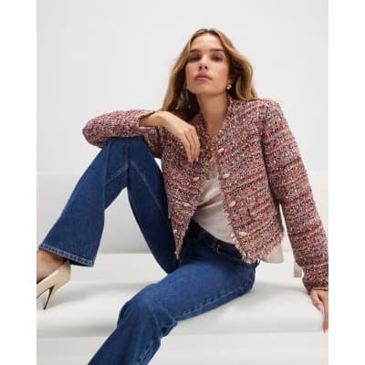 Red Boucle Edge To Edge Jacket