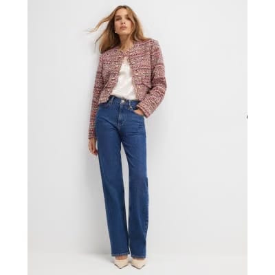 Red Boucle Edge To Edge Jacket