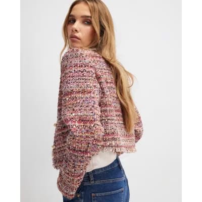 Red Boucle Edge To Edge Jacket