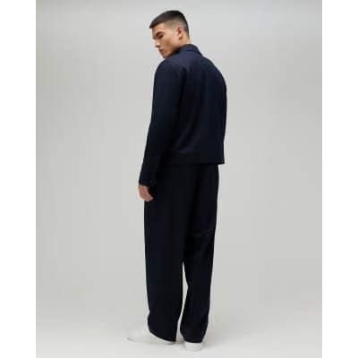 Navy Loose Fit Pinstripe Trousers