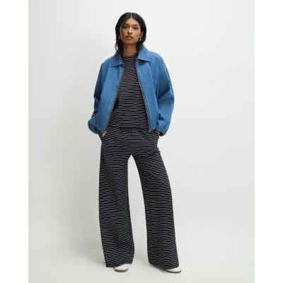 Navy Striped Wide Leg Trousers