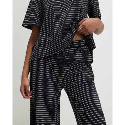 Navy Striped Wide Leg Trousers