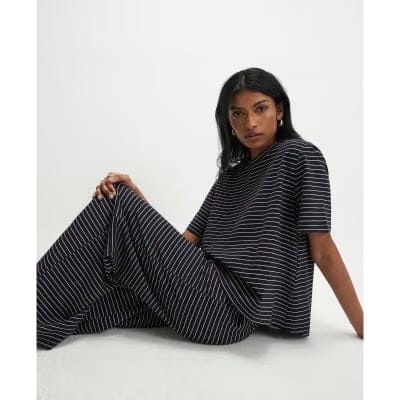Navy Striped Wide Leg Trousers