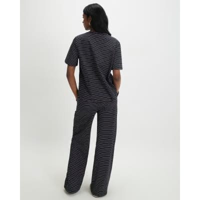 Navy Striped Wide Leg Trousers