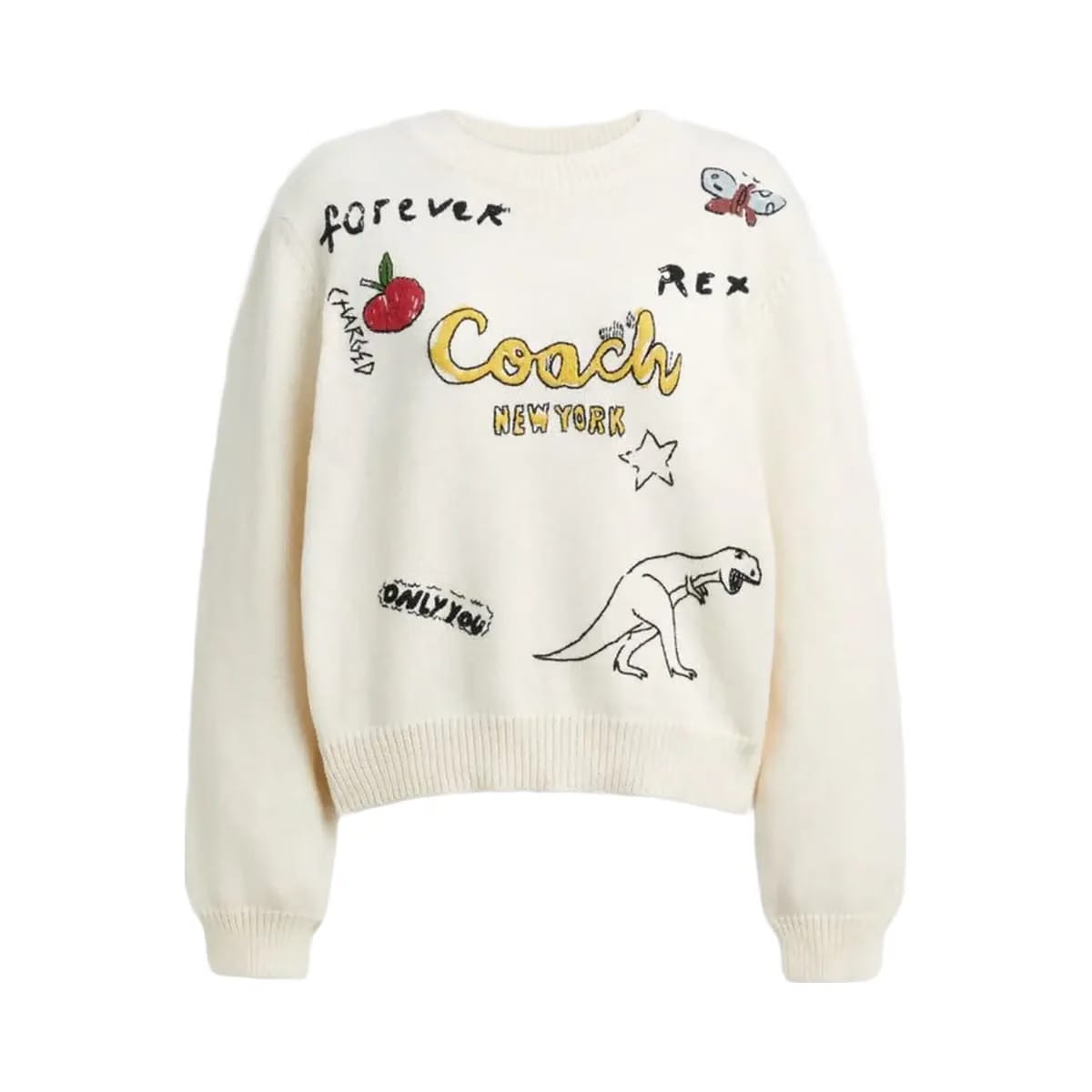Coach Sketch Print Crewneck Sweater In Organic Cotton Cream Multi
