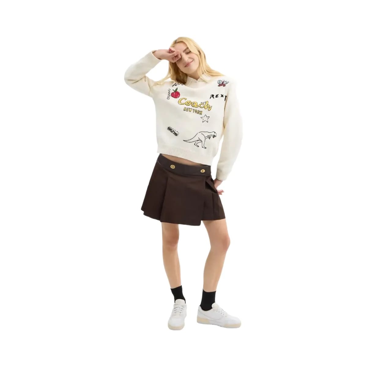 Coach Sketch Print Crewneck Sweater In Organic Cotton Cream Multi
