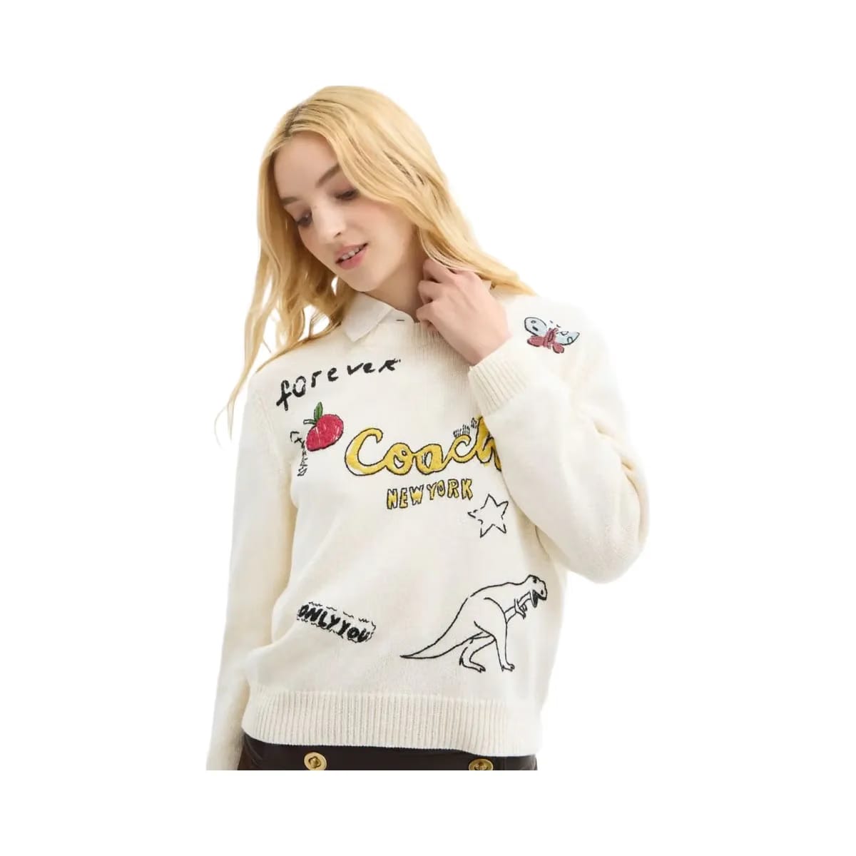 Coach Sketch Print Crewneck Sweater In Organic Cotton Cream Multi