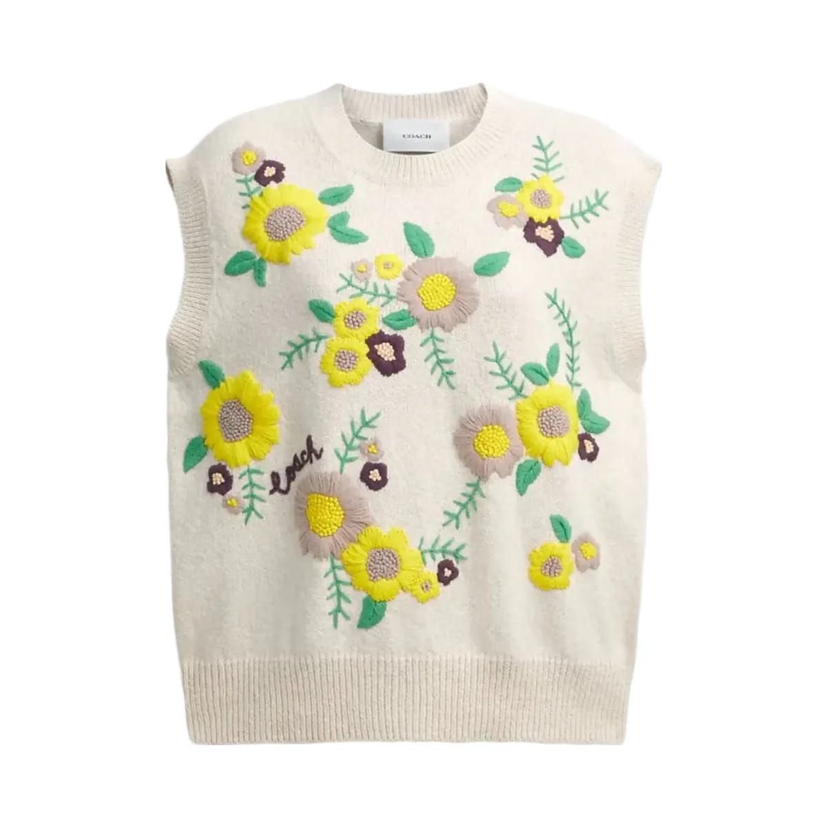 Coach Floral Knit Vest Cream Multi