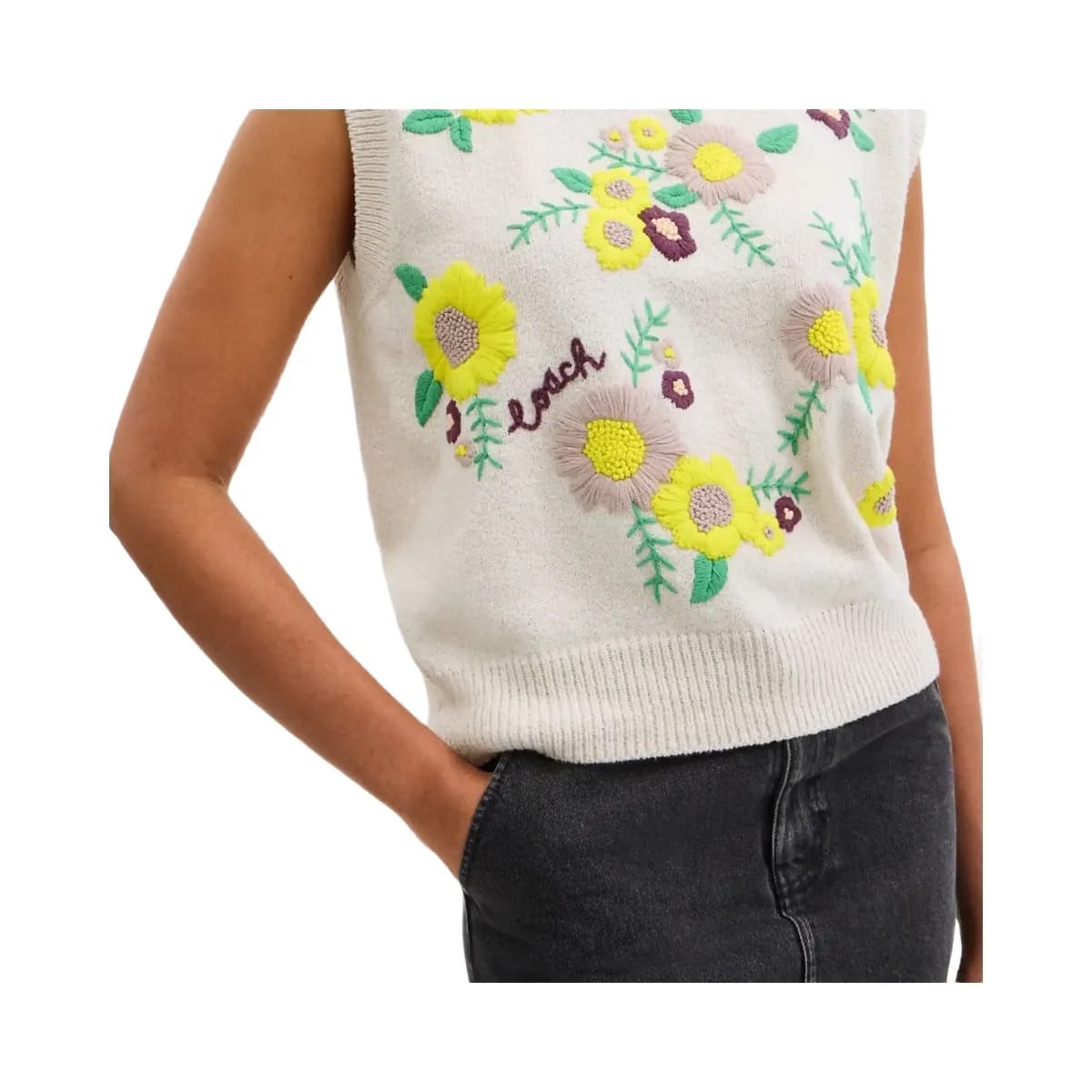 Coach Floral Knit Vest Cream Multi