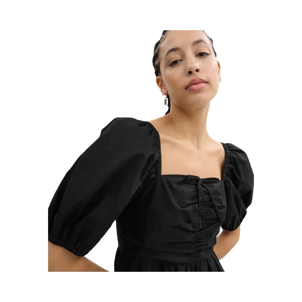 Coach Short Dress With Puff Sleeves In Organic Cotton Black