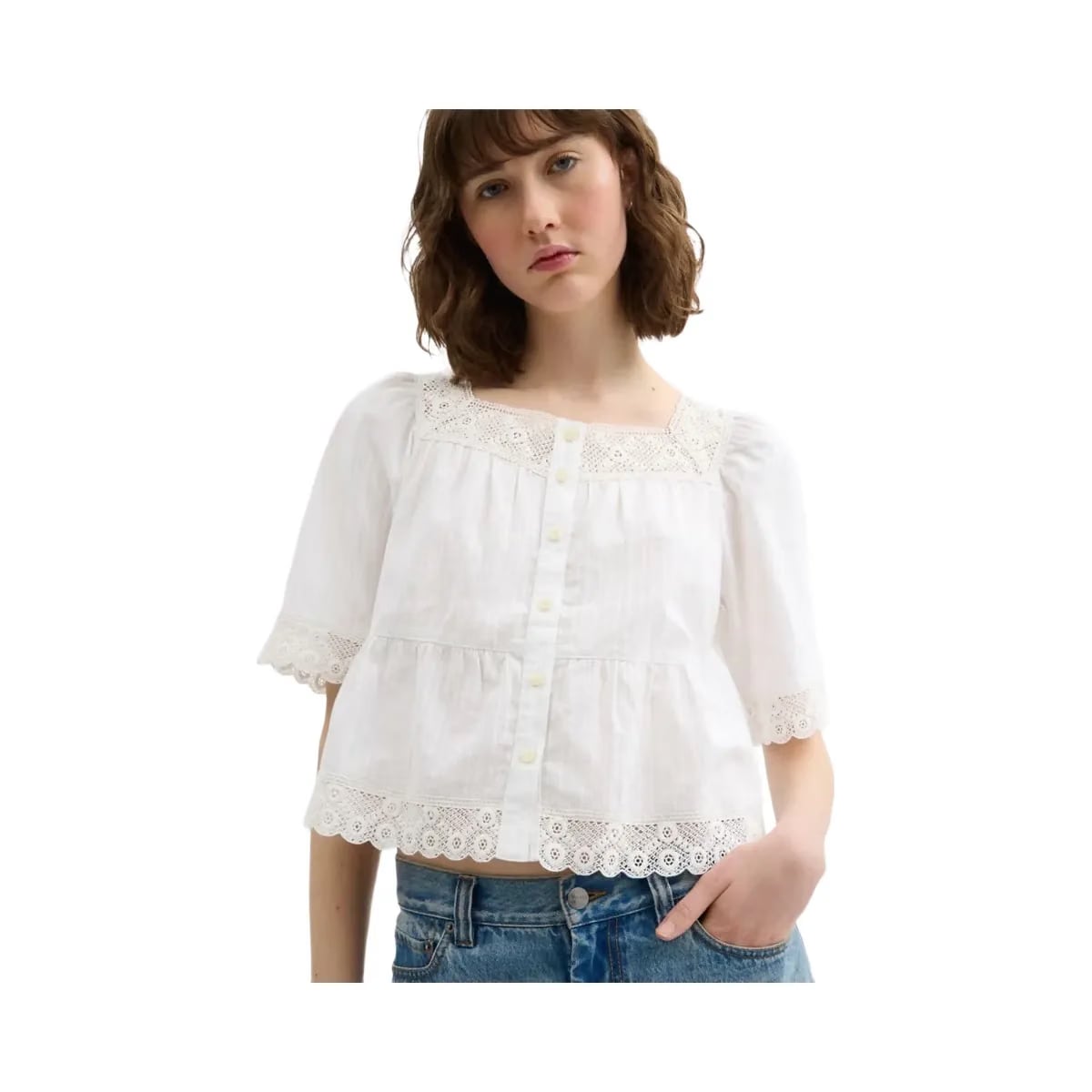 Coach Crochet Trim Top White