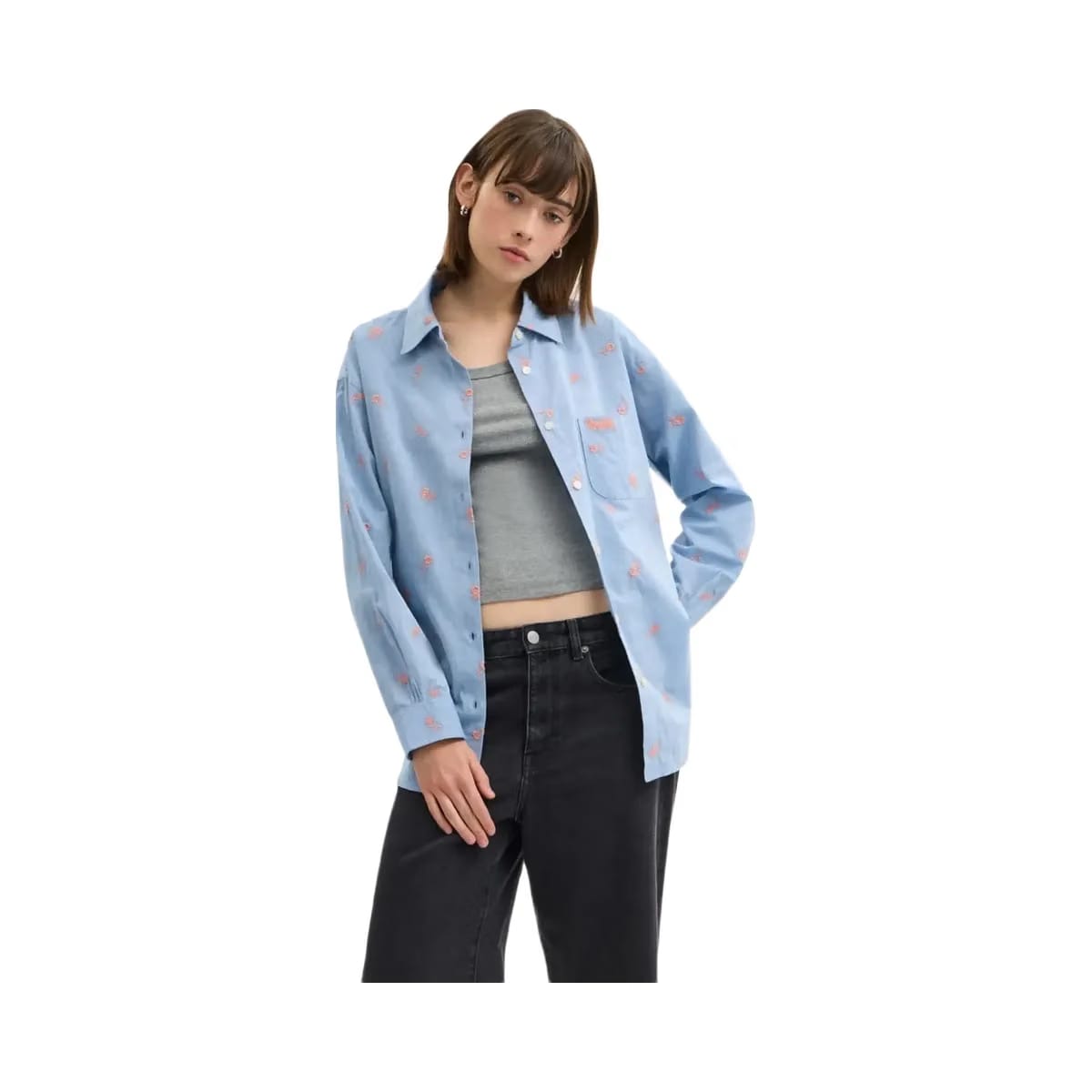 Coach Floral Embroidery Shirt Blue
