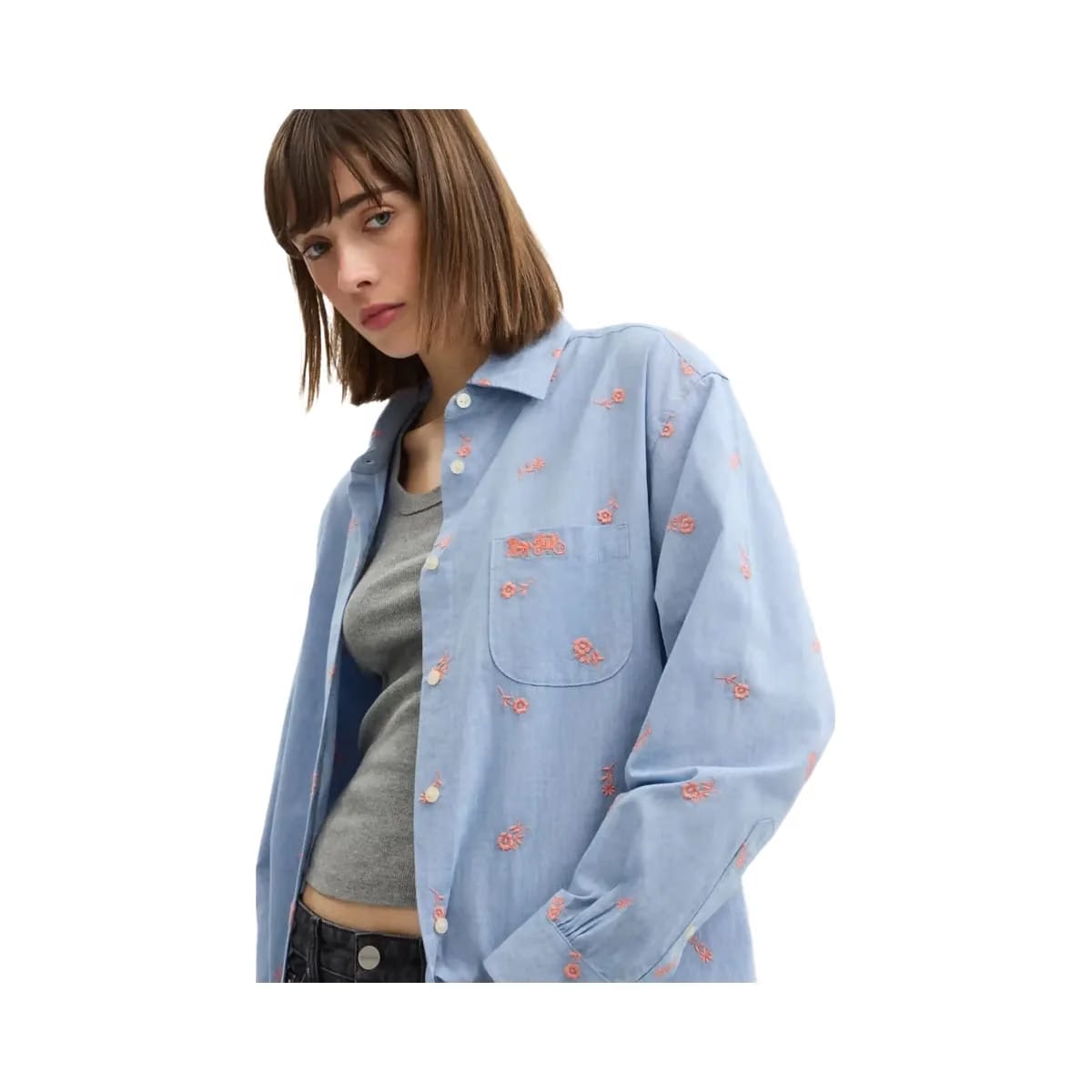 Coach Floral Embroidery Shirt Blue