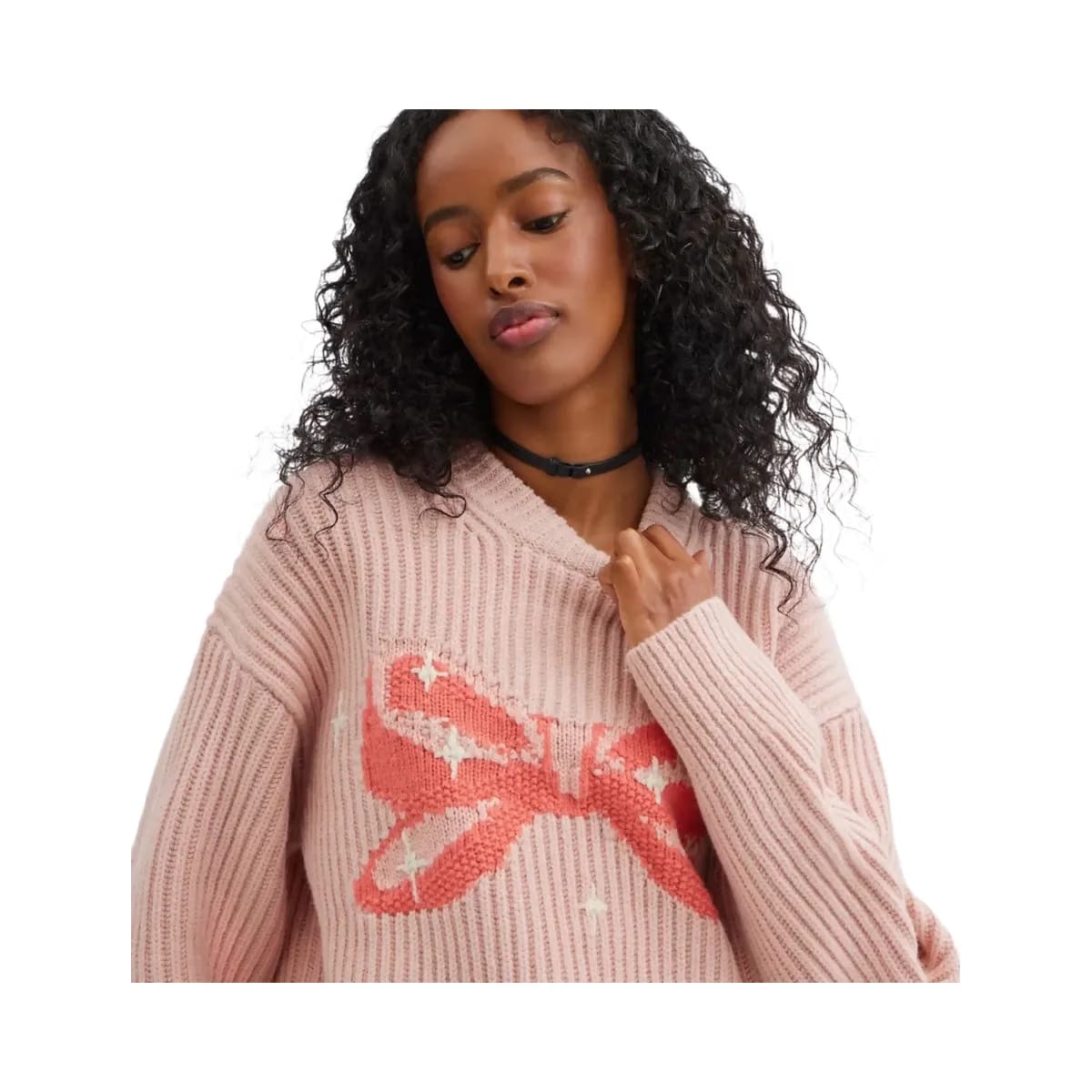 Coach Crewneck Bow Sweater In Recycled Wool Pink