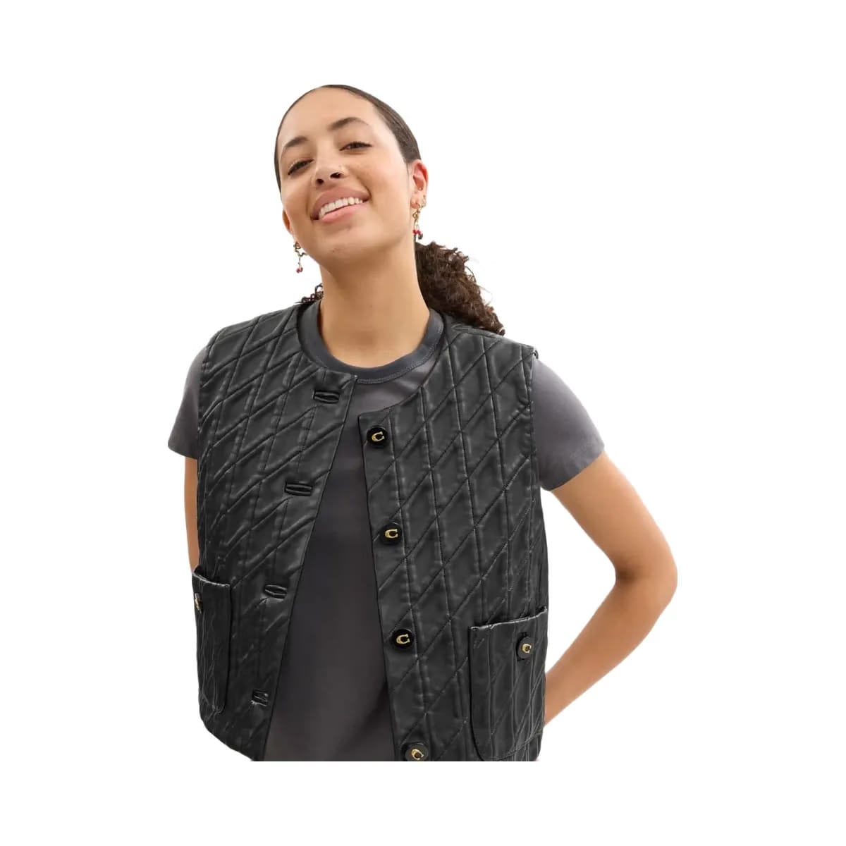 Coach Quilted Leather Vest Black