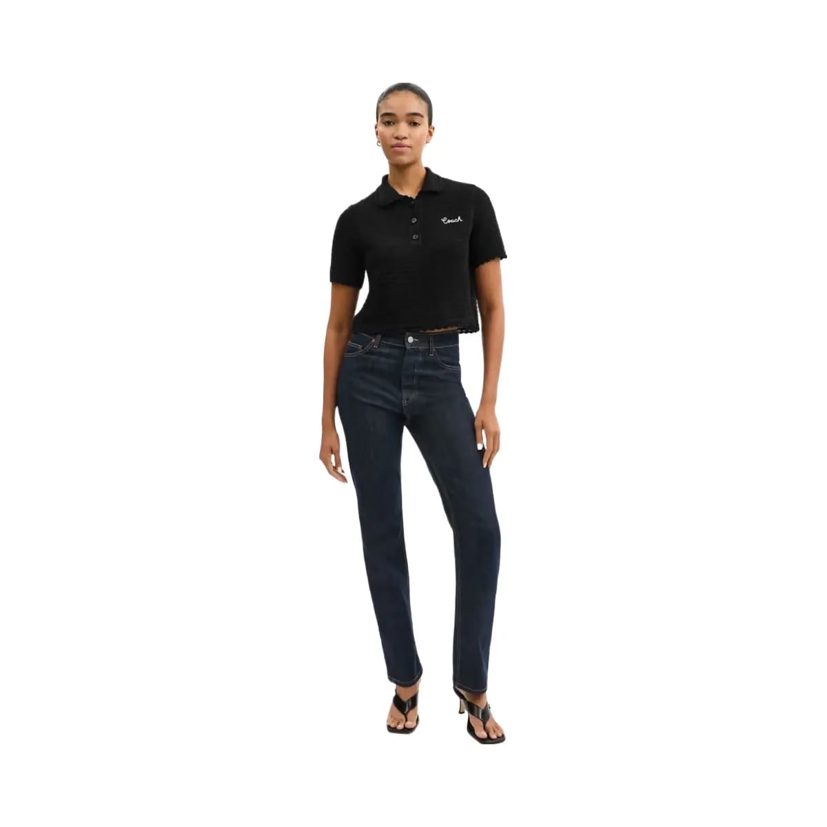Coach Knit Cropped Polo Black
