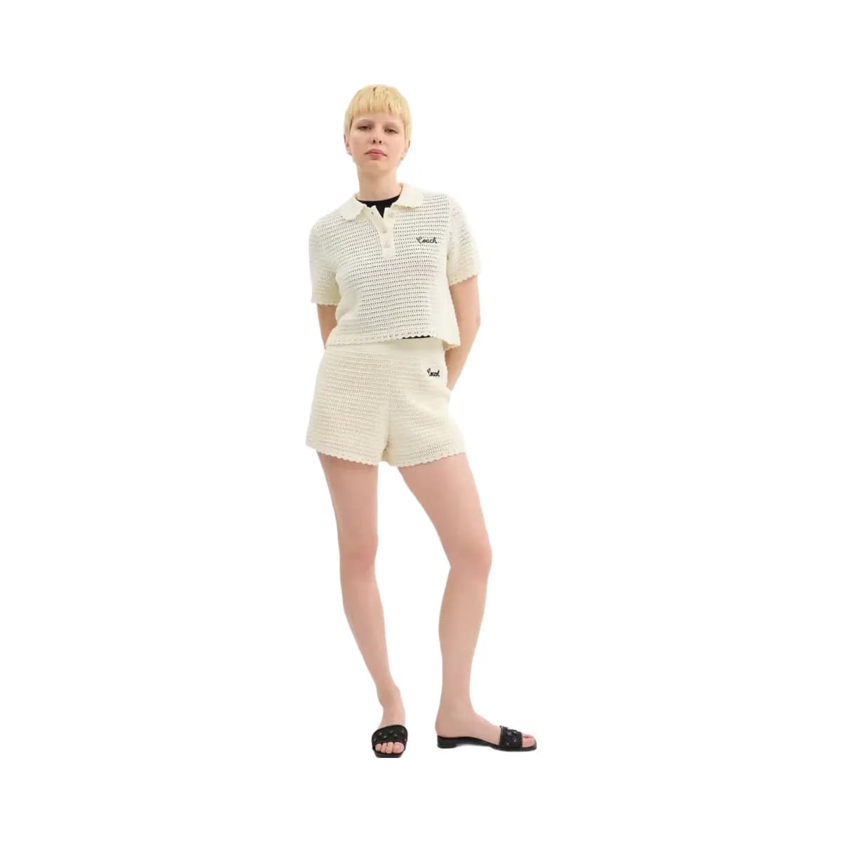 Coach Knit Cropped Polo Cream
