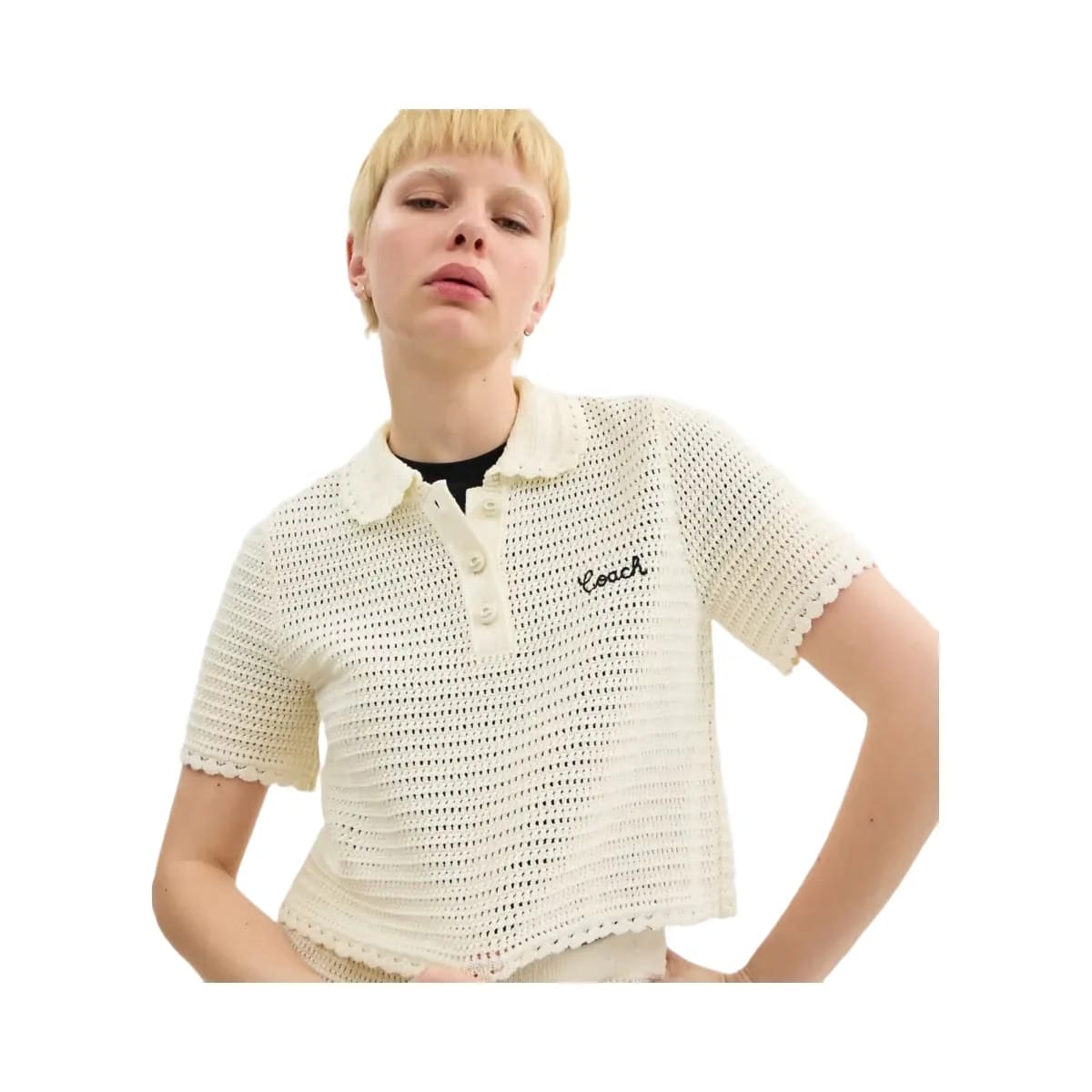 Coach Knit Cropped Polo Cream